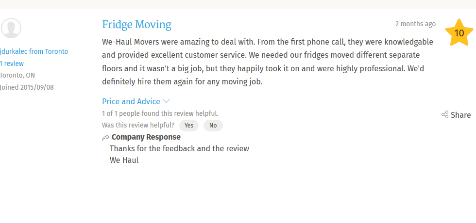 We Haul Moving – Customer Feedback