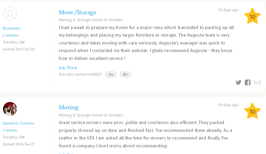 Augusta Moving Toronto – Moving review