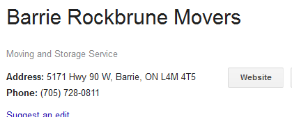 Barrie Rockbrune Movers – Location