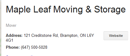 Maple Leaf Moving and Storage – Location