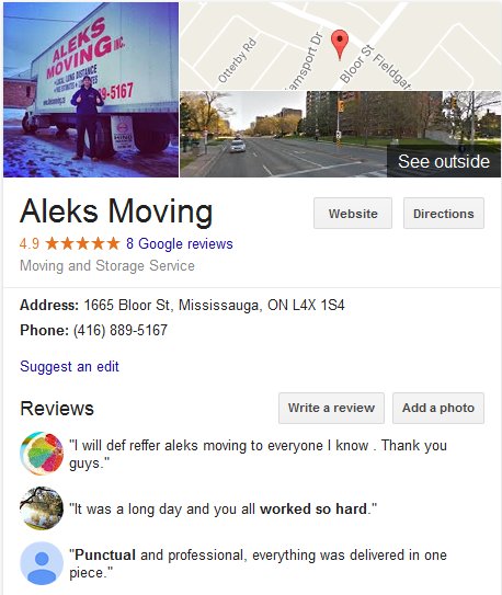 Aleks Moving – Location and reviews