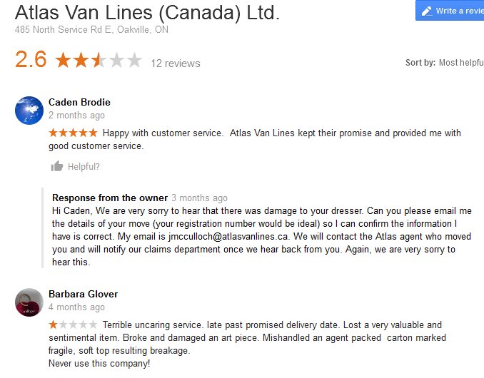 Atlas Van Lines Canada – Moving reviews