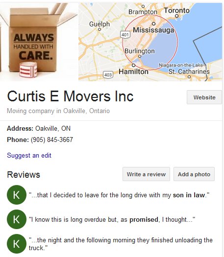 Curtis E Movers – Location and reviews