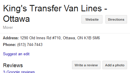King’s Transfer Van Lines – Location