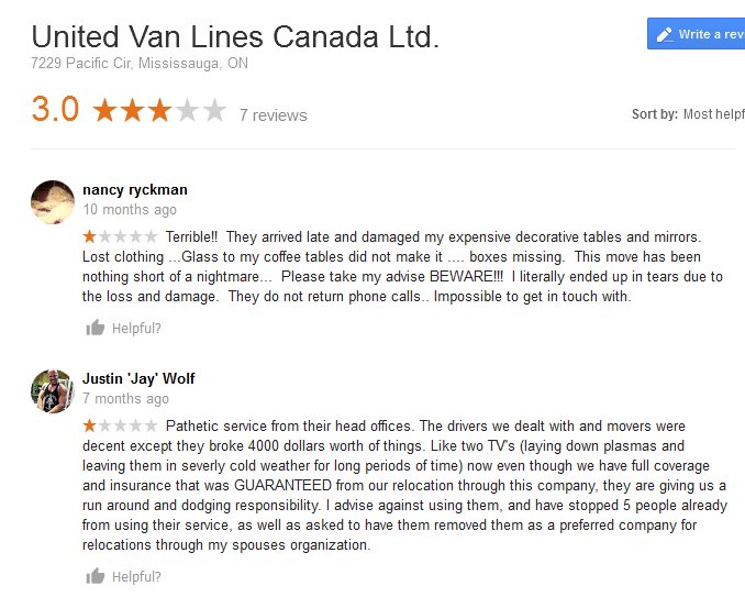 United Van Lines Canada - Moving review