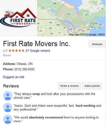 First Rate Movers – Location and reviews