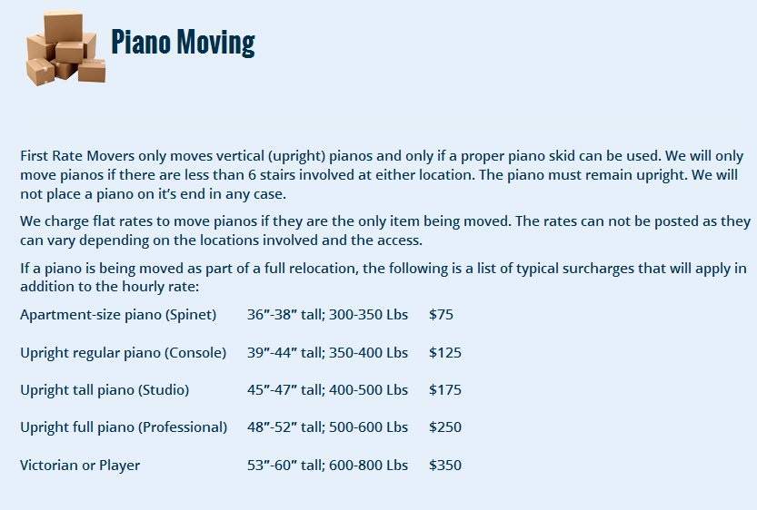 First Rate Movers – Piano moving rates