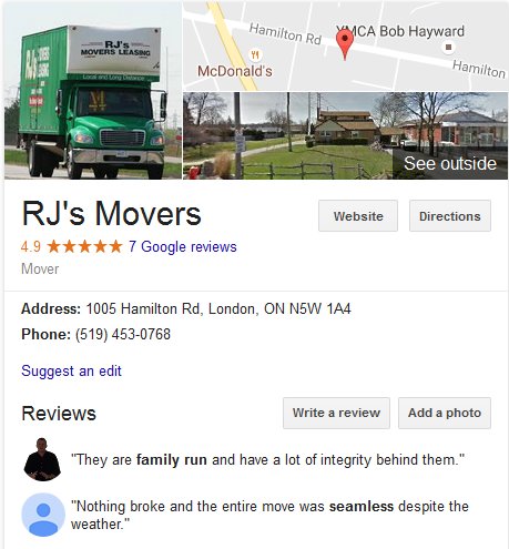 RJ’s Movers – Location and reviews