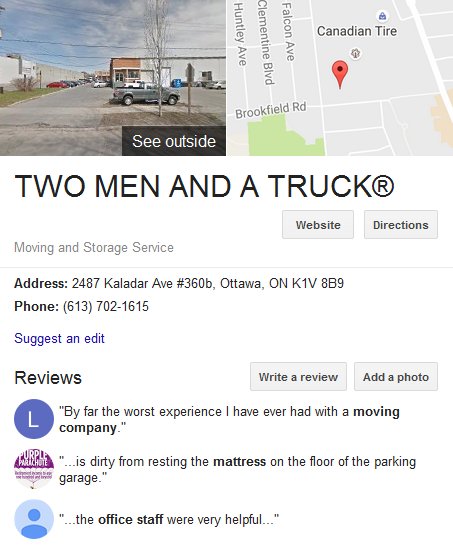 Two Men and a Truck – Location and reviews