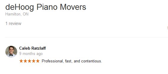 deHoog Piano Movers – Moving review