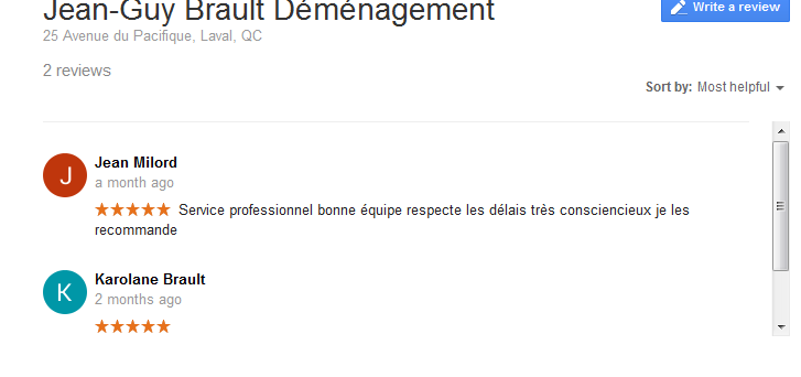 Brault Demenagement - Google reviews