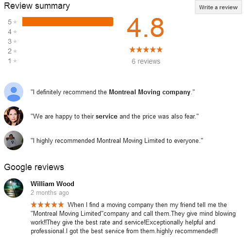 Montreal Moving Limited – Google reviews