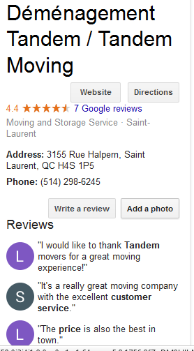 Tandem Moving - Google reviews