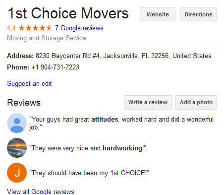 1st Choice Movers – Movers’ location
