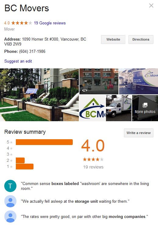 BC Movers – Location and moving reviews