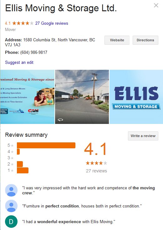 Ellis Moving and Storage – Location and moving reviews