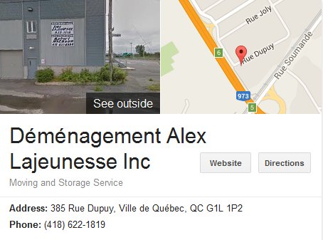 Alex Lajeunesse Moving Inc. – Location