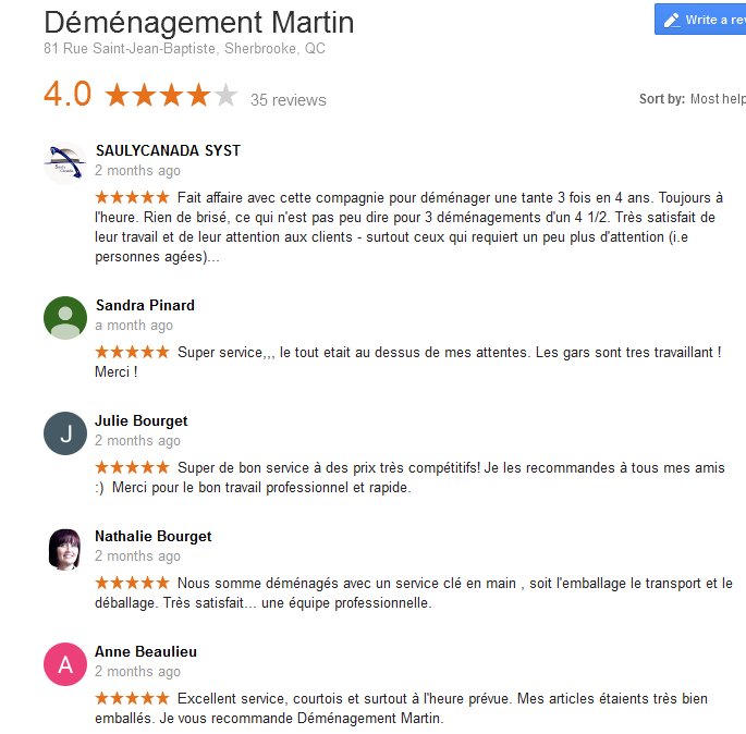 Demenagement Martin – Moving reviews