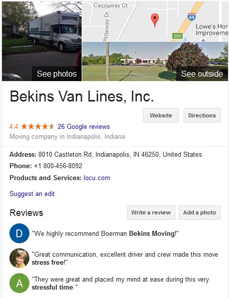 Bekins Van Lines – Location and reviews