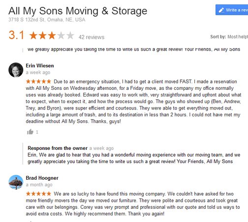All My Sons Moving and Storage - Location