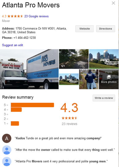 Atlanta Pro Movers – Location and reviews