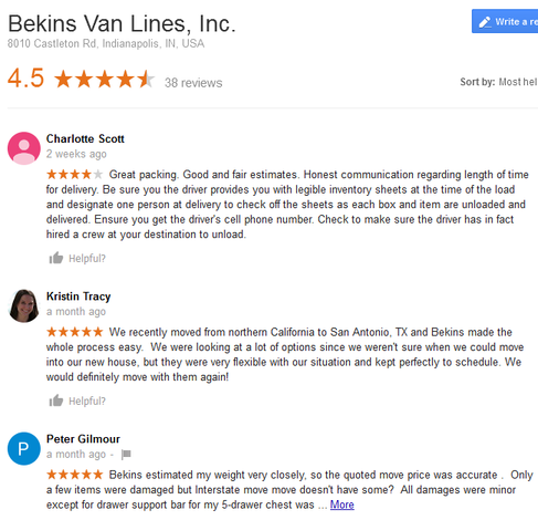 Bekins Van Lines – Moving reviews