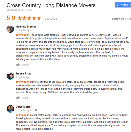 Cross Country Long Distance Movers – Moving reviews