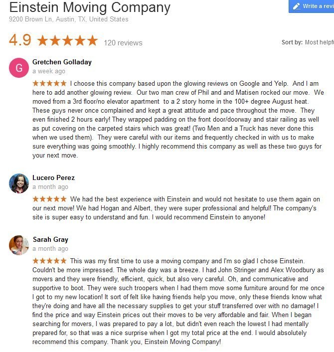 Einstein Moving Company – Moving reviews