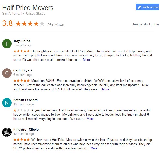 Half Price Movers – Moving reviews