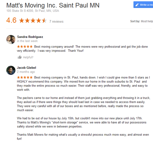 Matts Moving - Moving reviews