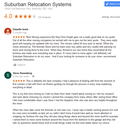 Suburban Relocation Systems – Moving reviews