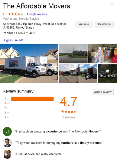 The Affordable Movers – Moving reviews